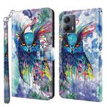 For Motorola Moto G54 3D Painting Pattern Flip Leather Phone Case(Watercolor Owl)