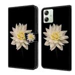 For Motorola Moto G54 Crystal 3D Shockproof Protective Leather Phone Case(White Flower)