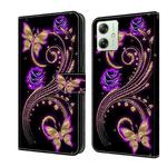 For Motorola Moto G54 Crystal 3D Shockproof Protective Leather Phone Case(Purple Flower Butterfly)