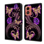 For Motorola Moto G Play 2024 Crystal 3D Shockproof Protective Leather Phone Case(Purple Flower Butterfly)