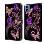 For Motorola Moto G34 Crystal 3D Shockproof Protective Leather Phone Case(Purple Flower Butterfly)