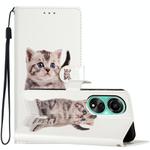 For OPPO A58 4G Colored Drawing Leather Phone Case(Little Tabby Cat)