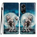 For OPPO A98 Colored Drawing Leather Phone Case(Twin Wolves)