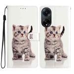 For OPPO A98 Colored Drawing Leather Phone Case(Little Tabby Cat)