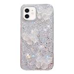 For iPhone 12 Starry Sequin Crystal Butterflies Epoxy TPU Phone Case(Silver)