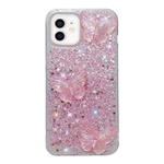 For iPhone 12 mini Starry Sequin Crystal Butterflies Epoxy TPU Phone Case(Pink)