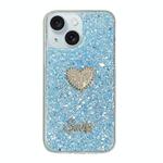 For iPhone 14 Plus Starry Sequin Diamond Heart Epoxy TPU Phone Case(Blue)