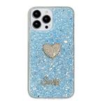 For iPhone 14 Pro Starry Sequin Diamond Heart Epoxy TPU Phone Case(Blue)