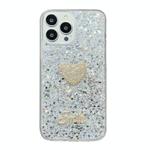 For iPhone 13 Pro Max Starry Sequin Diamond Heart Epoxy TPU Phone Case(Silver)