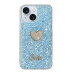 For iPhone 13 mini Starry Sequin Diamond Heart Epoxy TPU Phone Case(Blue)