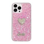 For iPhone 12 Pro Starry Sequin Diamond Heart Epoxy TPU Phone Case(Pink)