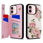 For iPhone 16 Printed Double Buckle RFID Anti-theft Phone Case(Rose)