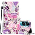 For Honor 90 Lite Colored Drawing Leather Phone Case(Purple Marble)