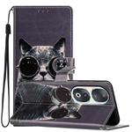 For Honor 90 Colored Drawing Leather Phone Case(Sunglasses Cat)