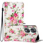 For Honor 90 Colored Drawing Leather Phone Case(Peonies)