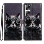 For Honor 90 Pro Colored Drawing Leather Phone Case(Sunglasses Cat)