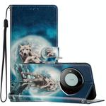 For Huawei Mate 60 Pro Colored Drawing Leather Phone Case(Twin Wolves)