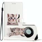 For Huawei Mate 60 Pro Colored Drawing Leather Phone Case(Little Tabby Cat)