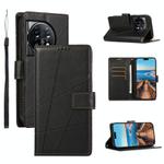 For OnePlus 11 PU Genuine Leather Texture Embossed Line Phone Case(Black)