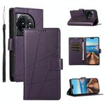 For OnePlus 11 PU Genuine Leather Texture Embossed Line Phone Case(Purple)