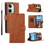 For OnePlus Ace 2V PU Genuine Leather Texture Embossed Line Phone Case(Brown)