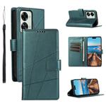 For OnePlus Nord 2T PU Genuine Leather Texture Embossed Line Phone Case(Green)