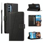 For OnePlus Nord N200 5G PU Genuine Leather Texture Embossed Line Phone Case(Black)