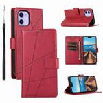 For iPhone 12 PU Genuine Leather Texture Embossed Line Phone Case(Red)