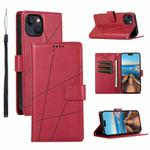 For iPhone 13 PU Genuine Leather Texture Embossed Line Phone Case(Red)