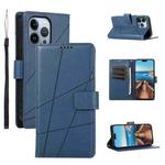 For iPhone 13 Pro Max PU Genuine Leather Texture Embossed Line Phone Case(Blue)