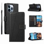 For iPhone 13 Pro Max PU Genuine Leather Texture Embossed Line Phone Case(Black)