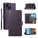 For iPhone 14 Plus PU Genuine Leather Texture Embossed Line Phone Case(Purple)