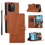 For iPhone 14 Pro Max PU Genuine Leather Texture Embossed Line Phone Case(Brown)