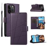 For iPhone 14 Pro Max PU Genuine Leather Texture Embossed Line Phone Case(Purple)