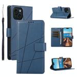 For iPhone 15 PU Genuine Leather Texture Embossed Line Phone Case(Blue)