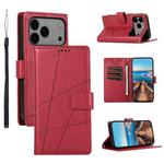 For iPhone 17 Pro Max PU Genuine Leather Texture Embossed Line Phone Case(Red)