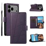 For iPhone 17 Pro Max PU Genuine Leather Texture Embossed Line Phone Case(Purple)
