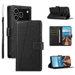 For iPhone 17 Pro PU Genuine Leather Texture Embossed Line Phone Case(Black)