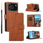 For iPhone 17 Pro PU Genuine Leather Texture Embossed Line Phone Case(Brown)