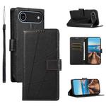 For iPhone 17 Air PU Genuine Leather Texture Embossed Line Phone Case(Black)