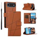 For iPhone 17 Air PU Genuine Leather Texture Embossed Line Phone Case(Brown)