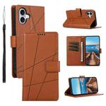 For iPhone 17 PU Genuine Leather Texture Embossed Line Phone Case(Brown)