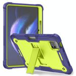 For Xiaomi Pad 6 Shockproof Silicone Hybrid PC Tablet Case with Holder(Yellow Green + Navy Blue)