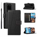For Samsung Galaxy S20 Ultra PU Genuine Leather Texture Embossed Line Phone Case(Black)