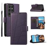 For Samsung Galaxy S24 Ultra 5G PU Genuine Leather Texture Embossed Line Phone Case(Purple)