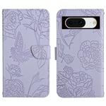 For Google Pixel 8a Skin Feel Butterfly Embossed Flip Leather Phone Case(Purple)
