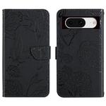 For Google Pixel 8a Skin Feel Butterfly Embossed Flip Leather Phone Case(Black)