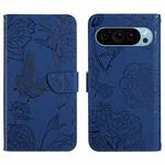 For Google Pixel 9 Skin Feel Butterfly Embossed Flip Leather Phone Case(Blue)