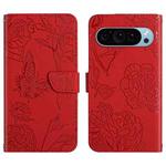 For Google Pixel 9 Skin Feel Butterfly Embossed Flip Leather Phone Case(Red)