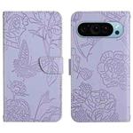 For Google Pixel 9 Pro XL Skin Feel Butterfly Embossed Flip Leather Phone Case(Purple)